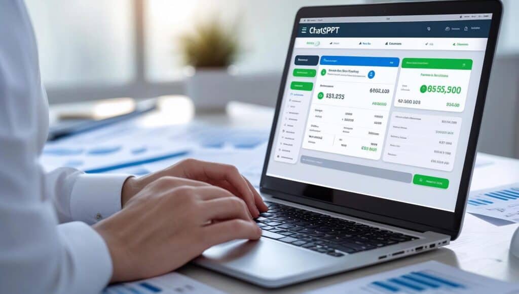 Equipo financiero utilizando ChatGPT y herramientas digitales para optimizar la gestión económica en la empresa.