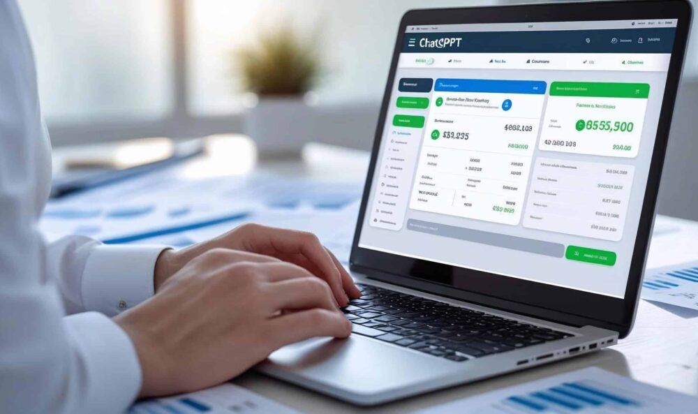 Equipo financiero utilizando ChatGPT y herramientas digitales para optimizar la gestión económica en la empresa.