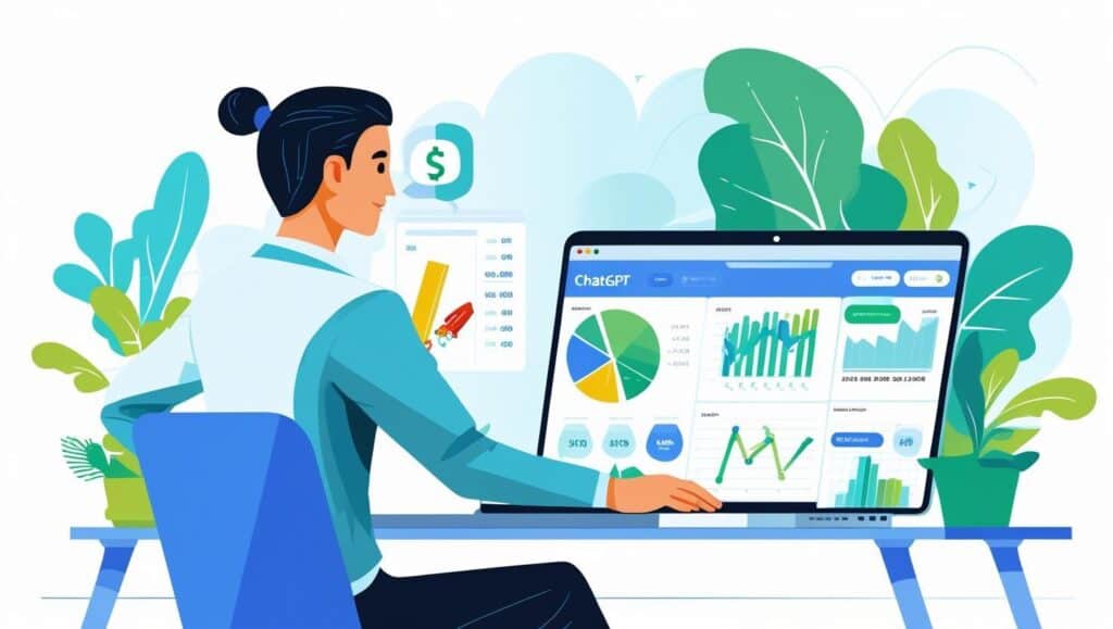 Equipo financiero utilizando ChatGPT y herramientas digitales para optimizar la gestión económica en la empresa.